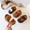 Lindos zapatos de princesa para bebés, con diseños de perrito y moño, zapatos de piel para niñas con suelas suaves, zapatos infantiles estilo Birkenstock en color camel para primavera y otoño