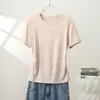 Camiseta feminina de manga curta estilo europeu e americano para o verão com design emagrecedor, cintura plissada e base ajustada