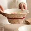 Tigela de Cerâmica com Cor Underglaze de Rosa Vermelha Tigela de Sopa Tigela Grande Doméstica Nova Bacia para Sopa Tigela para Macarrão Tigela Pessoal para Ramen
