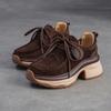 Jiezu 2025 Outono e Inverno Novos Sapatos Esportivos Confortáveis de Couro Genuíno de Primeira Camada com Solado Grosso Versáteis Modernos com Cadarço Leves para Mulheres