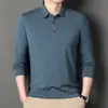 Outono de 2026 Novo Estilo Camisa Polo de Manga Longa para Homens de Meia-Idade Casual Gola Lapela Cor Sólida Top Solto
