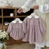 Vestido de Pana para Bebé Niña Otoño/Invierno Vestido de Manga Larga con Bordado de Lazo y Cuello de Muñeca Estilo Dulce de Princesa