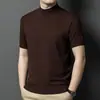 Camiseta Masculina de Malha Imitando Lã com Gola Meia-Alta de Manga Curta para Primavera/Outono 2026 Camada Base Versátil Casual para Negócios