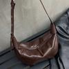 Bolsa Feminina de Couro Genuíno, Retrô, Versátil, Bolsa Croissant de Alto Nível, Grande Capacidade, Bolsa Dumpling Transversal de Ombro Ninho da Moda