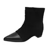 Botines de gamuza para mujer, de punta fina, plisados y de estilo retro, colección otoño 2026, versátiles y elegantes, increíblemente chic, botas de moda