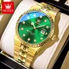 Serviço de Dropshipping para o Novo Modelo Oulisi de Aço Inoxidável Dourado com Pulseira à Prova d'Água, Calendário, com Diamantes Incrustados, Relógio de Pulso Masculino de Quartzo