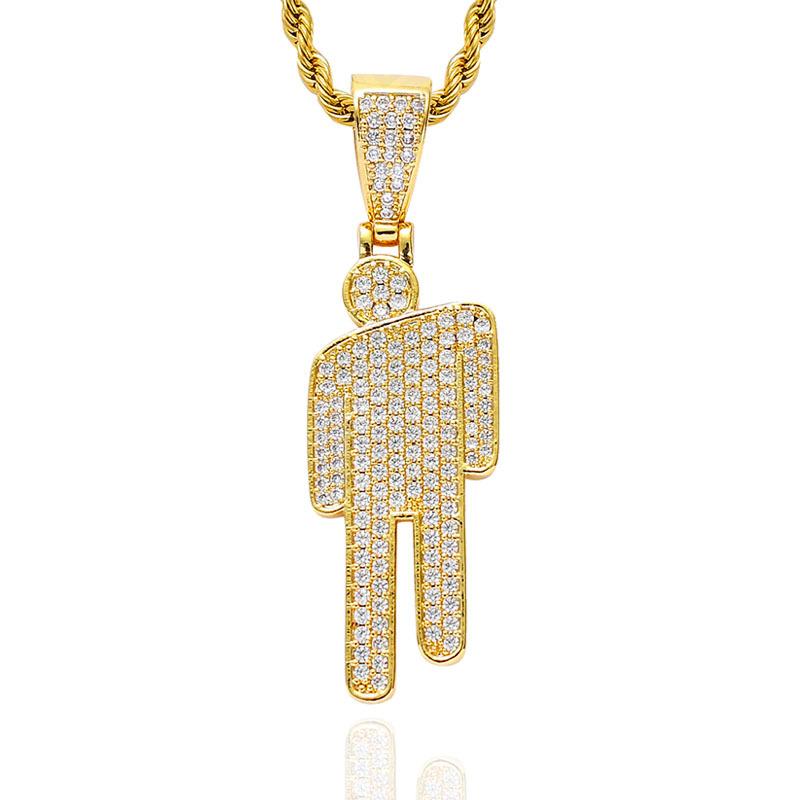 修2斜人满钻项链金色