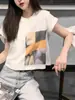 Camiseta feminina estilo americano retrô branca de manga curta verão doce spice girl cintura alta ombro umbigo top curto moderno