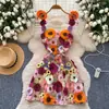 Comercio Exterior Nicho Diseño Francés Flor Estéreo Malla Bordada Cintura Delgada Tirantes Vestido Línea A Falda Corta