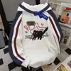 Sudadera con Capucha Retro de Terciopelo Estilo Americano para Hombres y Mujeres, Otoño e Invierno, Estampado de Gatito Negro de Dibujos Animados, Manga Raglán, Top Moderno