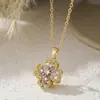 Diseño de Nicho Europeo y Americano Anillo Abierto Giratorio con Forma de Trébol de Cuatro Hojas Microincrustado de Circonita Acero Inoxidable Collar de Flor para Mujer
