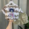 Roupa de Manga Curta para Meninos 2024 Nova Elegante Infantil Verão Moda Tendência Roupas Conjunto Fresco de Duas Peças