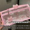 Bolsa Transparente de Doble Capa para Lápices con Lazo Rosa Estilo Ins de Aspecto Elegante para Chicas Corazón Transparente de Gran Capacidad Bolsa de Almacenamiento para Papelería