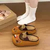 Zapatillas de Algodón con Bordado de Cachorro Lindo y Moño a Cuadros para Mujer, Otoño/Invierno, Suela Gruesa, Ropa de Casa, Exteriores, Antideslizantes, Cálidas, Zapatos de Felpa