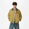 Chaqueta de Trabajo Estilo Granero Americano para Hombre Otoño Calle Principal Solapa Chaqueta de Béisbol Retro Caqui Corta Casual