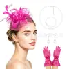 Amazon Set Retro de Accesorios para el Cabello de Novia Flor de Pluma para el Kentucky Derby Diadema de Malla Guantes Conjunto de Collar