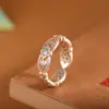 Anel Moderno Estilo Chinês de Prata, Anel de Flor de Íris Pintado a Ouro com Esmalte em Prata Pura 999.9, Novo Anel Estilo Chinês