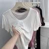 Playera de Verano para Mujer con Cuello en U, Algodón Suave Ligero Tencel de Manga Corta, Corte Slim Entallado, Sencilla Elegante, Top de Color Sólido Pequeño