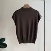 Blusa de Tricô Feminina Beishan Tongshu com Gola Meia-Alta e Manga Curta, Estilo Simples Fino de Outono com Mangas Levemente Franzidas, Camada Base P130