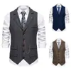 Amazon 2026 novo colete masculino de tweed espinha de peixe, lapela retrô, detalhe de corrente de cavalo, colete masculino