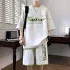 Conjunto de camiseta de manga curta de seda gelada, solta e estilosa para o verão masculino, conjunto de duas peças para jovens homens, camiseta com painéis de basquete T614