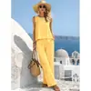 2026 Nuevo Conjunto Cruzado Europeo y Americano para Mujer en Amazon, Casual, de Algodón y Lino, Chaleco sin Mangas y Pantalones, Cuello Redondo, Color Sólido, Moderno