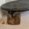 Bolso Cruzado Grande de Lona con Estampado de Leopardo Retro Casual para Mujer Moda Primavera Verano 2026 Bolso de Mano para el Trabajo