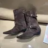 Botas sin cordones 2026 otoño e invierno moda botas sin cordones hasta la rodilla punta redonda con aumento interno de altura y sensación relajada, botas de gamuza para mujer