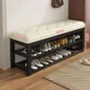 Banqueta para zapatos en la entrada, se puede sentar en ella, simple, almacenamiento de múltiples niveles, zapatero, hierro forjado, acolchado suave, taburete multi-funcional para cambiarse los zapatos, metal, otros