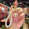 Chaveiro Tendência Transfronteiriço Dupla Face com Strass Corrente de Pérola Artesanal Criativa DIY Pingente para Decoração de Interior de Carro