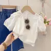 Roupas Infantis Ancorelala Verão Novo Conjunto Jeans para Meninas Camisa com Alça Calça de Pernas Largas Conjunto de Três Peças