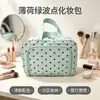 Bolsa de Maquiagem LT com Bolinhas Grande Capacidade Portátil de Mão Bolsa de Armazenamento Bolsa de Higiene Pessoal para Viagem Compartimentos Múltiplos à Prova d'Água Bolsa para Cosméticos