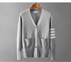 Cardigan Listrado Quatro Listras de Algodão Tricotado da Marca Tendência Tb Outono e Inverno para Homens e Mulheres, Jaqueta Casual Simples para Casais 2025