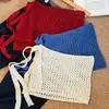 Falda Roja de Punto Hueca Estilo Coreano para Mujer, Moda de Capas Primavera y Verano, Falda Media Decorativa con Lazo