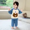 Pijama masculino, flanela outono e inverno, fleece de coral espesso, novo estilo 2026 conjunto de loungewear infantil, menino bebê