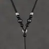 Colar com Cordão para Pendente de Pescoço em Madeira Ébano Vintage Corda para Pingente com Cordão Grosso para Homens Pingente de Jade Guanyin