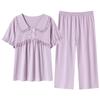 Pijamas de verano para mujer, pantalones capri de manga corta de algodón, holgados, de encaje, para madres de mediana edad, ropa de casa, traje de verano para mujer