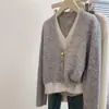 Estilo Novo Outono e Inverno Falso Duas Peças Gola V Elegante Cardigan de Tricô Suéter Feminino Petite Estilo Preguiçoso Malha Top