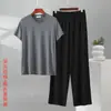 Nuevo Conjunto de Pantalón Recto de Manga Corta de Algodón para Hombre de Verano, Ligero, Transpirable, Holgado, Informal de Dos Piezas
