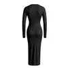 Vestido Sexy Feminino Estilo Europeu e Americano Venda Cruzada Amazon Novo Vazado Manga Longa Gola V Slim Fit Cintura Alta Cauda de Peixe