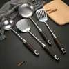 Espátula de Aço Inoxidável 316 com Cabo Espessado de Ébano Preto, Espátula Doméstica para Cozinhar, Conjunto de Utensílios de Cozinha, Espátula Anti-Queimadura para Fritar, Concha
