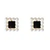 Pendientes Cuadrados Geométricos de Perla Elegantes Franceses, Simples y Versátiles, Pendientes de Moda para el Trabajo, Pendientes de Lujo Ligero y de Alta Gama para Mujer