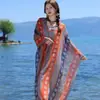 Chal de Botones Estilo Étnico para Mujer, Bufanda de Seda con Protección Solar, Fotografía de Viaje, Bufanda de Arena para Playa, Bufanda Fina de Abrigo