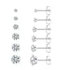 Pendientes de Acero de Titanio con Cuatro Garras Incrustados de Circonita 0.8 Aguja Fina Pendientes de Acero Médico Clavos para Cartílago Auricular para Mujer Estilo Coreano Ins