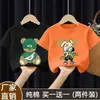 Camiseta de Verano 2026 de Algodón Puro con Estampado de Dibujos Animados de Moda, Estilo Callejero Fresco, Holgada de Manga Corta para Niños
