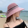Chapéu de Praia de Tricô Floral com Aba Larga Proteção Solar ao Ar Livre Chapéu de Pescador para Viagem Estilo Hepburn Moderno