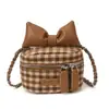Bolso Cruzado de Lana a Cuadros Estilo Coreano Celebridad de Internet 2024 Mini Bolso Cubo para Niñas Bolso de Hombro con Cadena de Moda Estilo Chanel