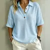 Nueva Camisa Polo de Punto Waffle Suelta de Manga Corta para Mujer Verano 2026, Estilo Europeo y Americano, Top Casual Versátil de Color Sólido
