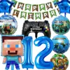 Decoraciones para Fiesta Temática de Minecraft en Stock: Banner de Cumpleaños Infantil de Minero, Topper para Pastel, Set de Globos