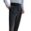 Pantalones de Traje de Negocios para Hombre de Pierna Recta, Estilo Nápoles, Elegantes, de Cintura Alta, Corte Slim, Estilo Británico, Casual de Otoño